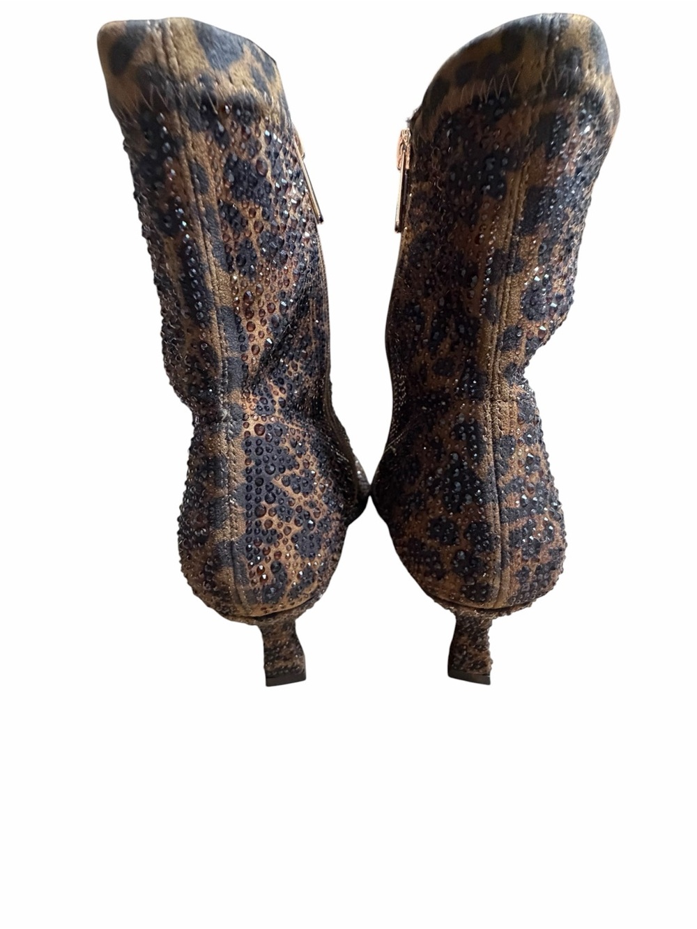 Leopard Print Pointed-Toe Kitten Heel Ankle Boots - Brown - Picture 8 of 11
